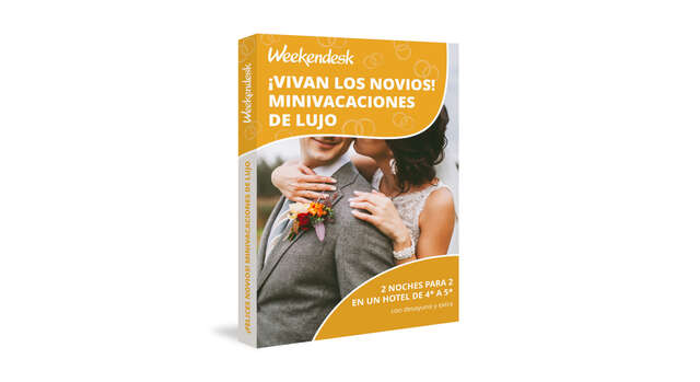 Caja regalo '¡Vivan los Novios! Minivacaciones de lujo' de Weekendesk, un regalo de boda original para una escapada de lujo.