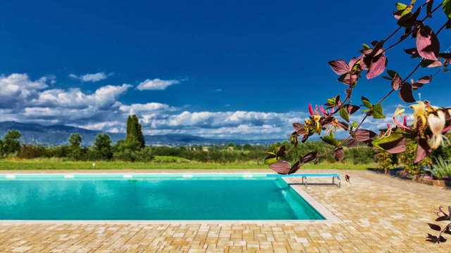 Alójate en una encantadora granja y disfruta de una degustación de vinos en la Toscana
